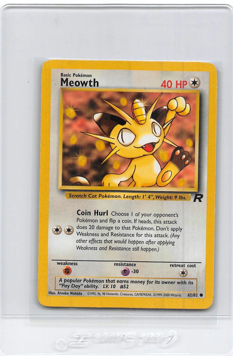 Meowth 62/82 - Team Rocket - VINTAGE WOTC Pokemon CARD - UNLIMITED - NM