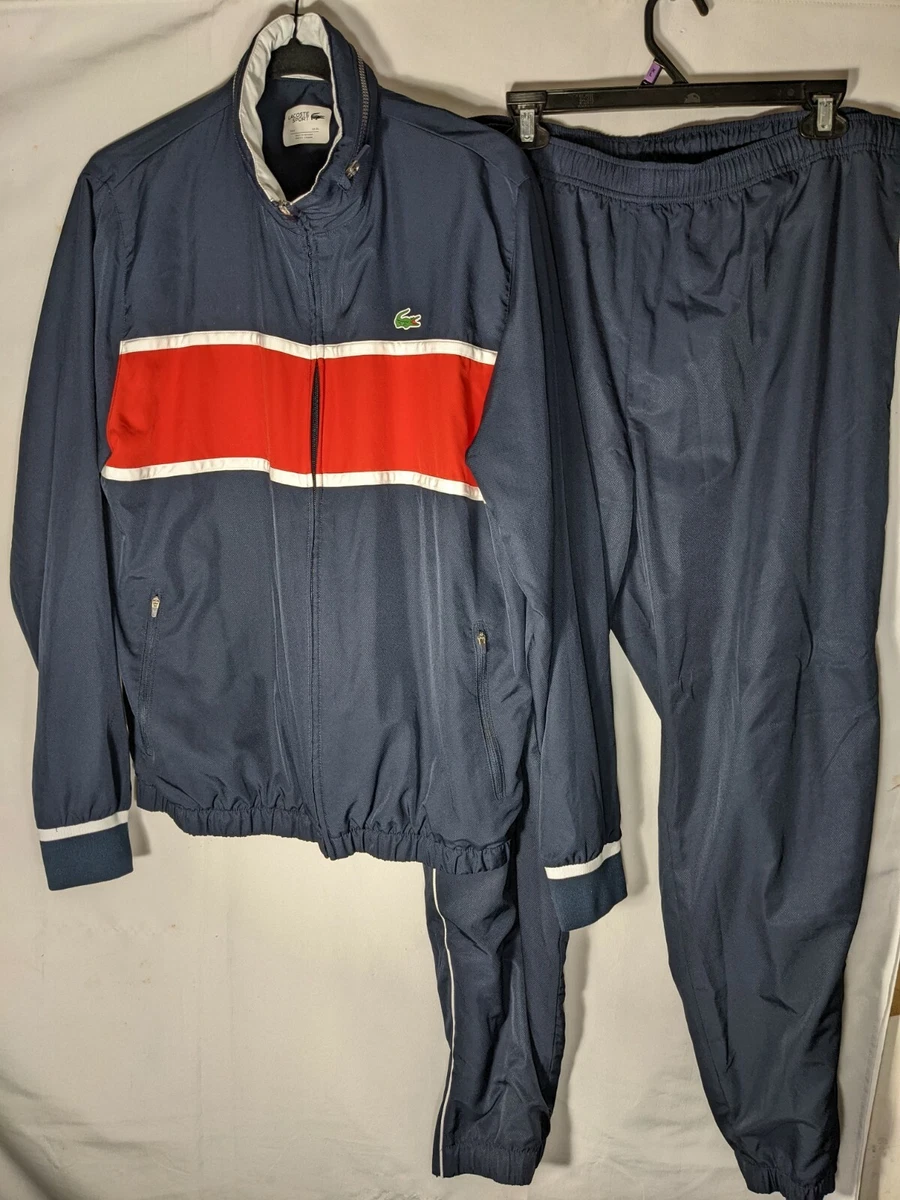 Navy lacoste tracksuit deals