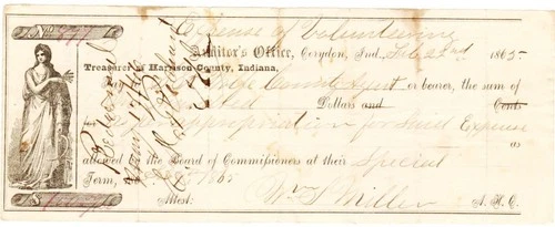 Indiana 1865 Civil War Volunteer Bounty loan repayment: printed $ 100.00 note
