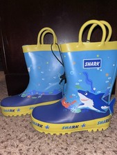 Shark Blue Yellow Unisex Kids Rain Boots Wate...