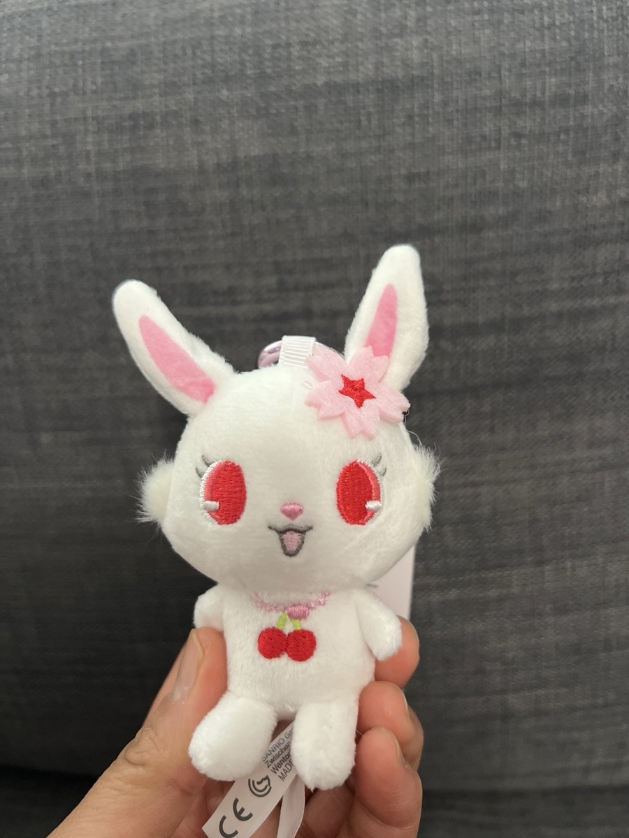 Sanrio White Pink Jewelpet Ruby Bunny Rabbit Plush Keychain