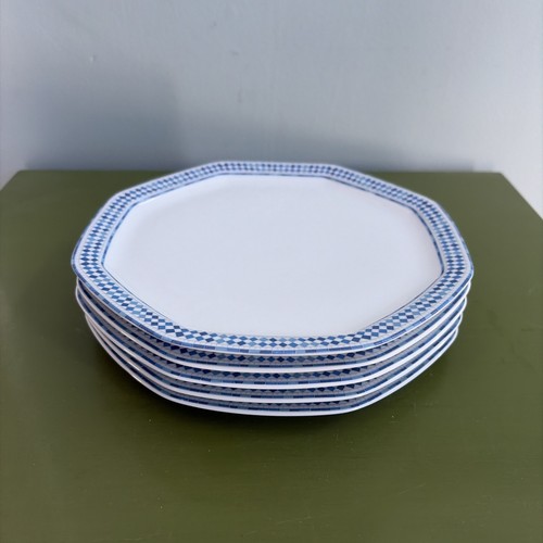 Set of 5 HAVILAND Blue Mosaic Limoges Porcelain Salad Plates Pierre Boitard 8”