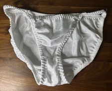 Vtg String Bikini Panties Second Skin Satin Sz L White Silky Bows Shiny Bridal