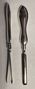 Antique Pair Of Sterling Silver Handle Cuticle Pusher And Tweezers