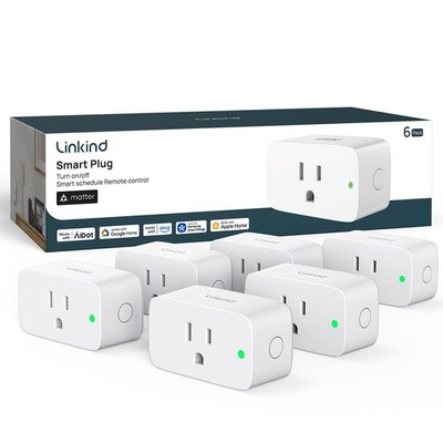 Linkind Matter Smart Plug, Home Outlet Timer, Work 6 Pack, White