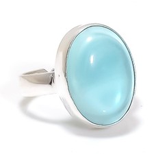 Blue Chalcedony Gemstone 925 Sterling Silver Jewelry Ring Size Adjustable Z400