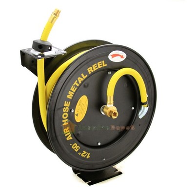 XtremepowerUS 50' ft x 1/2'' Rubber Retractable Air Hose Reel Auto Rewind Mount