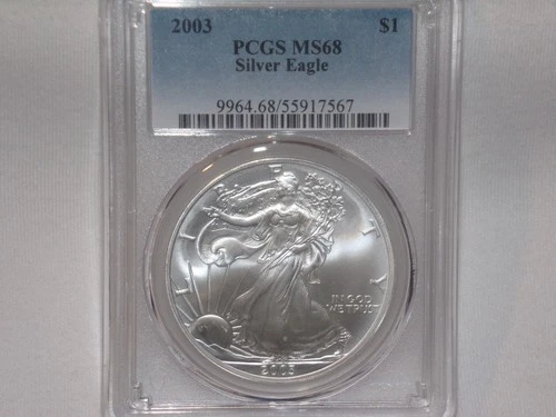 2003 - PCGS MS68 AMERICAN SILVER EAGLE 1 OZ * Light Toning Reverse*