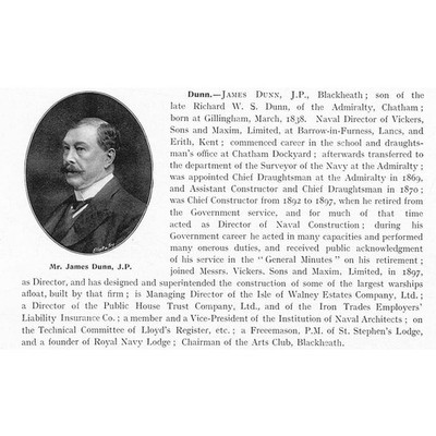 JAMES DUNN Marinearchitekt von Blackheath - antiker Druck 1904