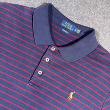 Polo Ralph Lauren Polo Shirt Mens XL Navy Blue Red Striped Classic Fit Cotton