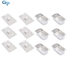 Stainless Steel Catering Pans Set of 6, 4" Deep Anti-Jam Food Storage with Cover