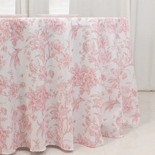 120 Inch White with Pink French Toile Polyester Round Tablecloth Wedding Party