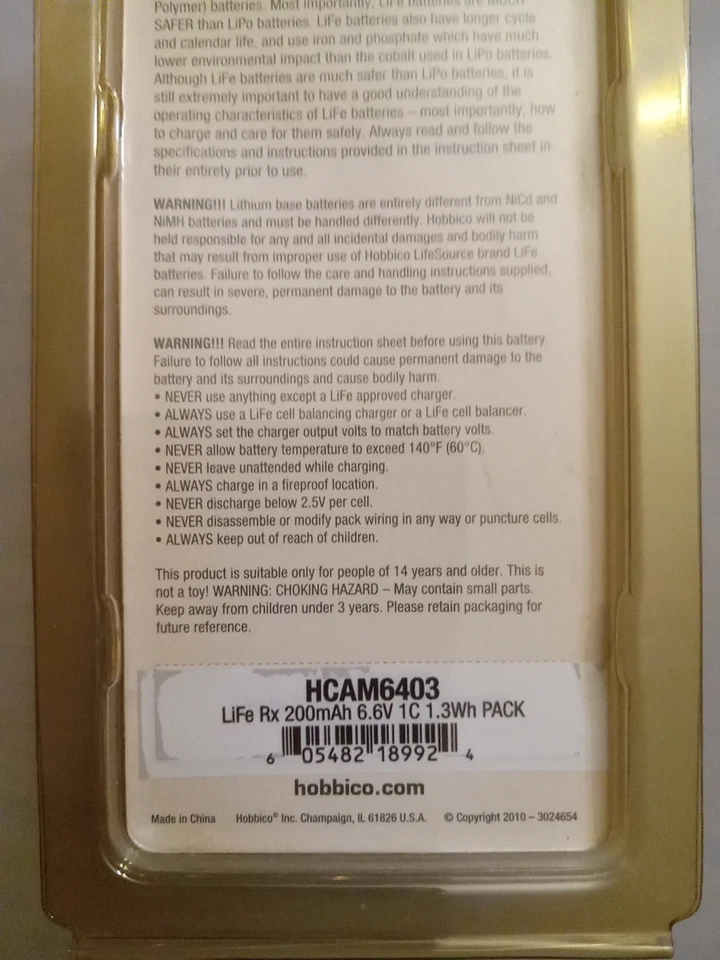 Batería HOBBICO LiFe 200mAh 6.6V Rx HCAM6403  Foto 2 de 4