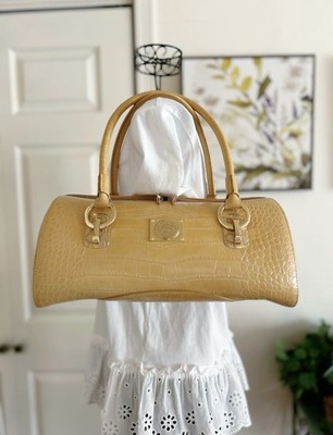 Authentic GIANNI VERSACE Vintage Beige Croco Leather Sun Logo Tote Bag