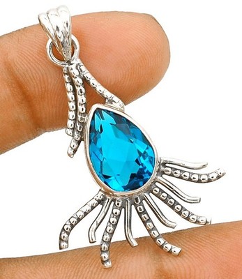 Anhänger 5 kt natürlicher makelloser Blautopas 925 massiv Sterlingsilber