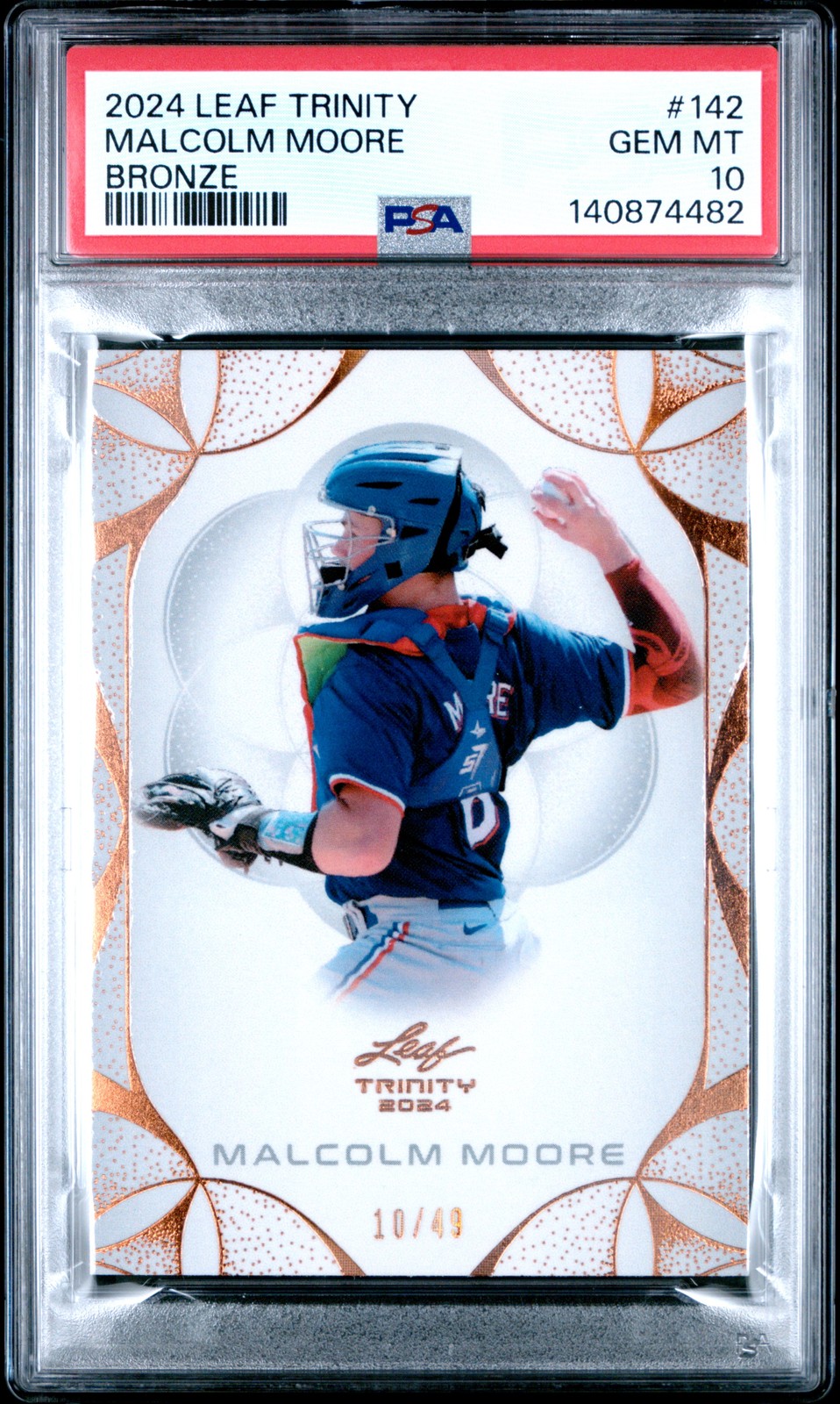 2024 LEAF TRINITY BRONZE #142 MALCOLM MOORE 10/49 PSA 10