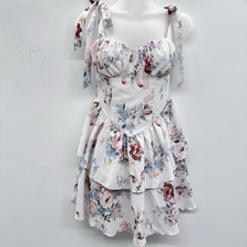 Cider Romantic Floral Corset Tiered Dress Sz XXS Blue Coquette Babydoll Milkmaid