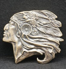 WC03143 NOS VINTAGE 1970s CUT-OUT INDIAN CHIEF w/ FULL HEADDRESS BELT BUCKLE