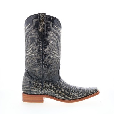 Los Altos Smooth Caiman Square Toe Mens Black Wide Cowboy Western Boots