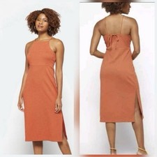 MADEWELL Crosshatch Apron Cami Halter Midi Leg Slit Dress Terra Cotta Size M