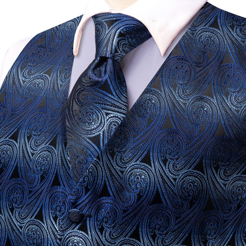 Men's Tuxedo Vest & Bowtie/Necktie Set, Classic Formal Waistcoat Paisley Floral - Picture 204 of 224