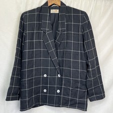 Vintage 90s Liz Claiborne Double Breasted Blazer Size 6 Preppy 100 Linen Relaxed