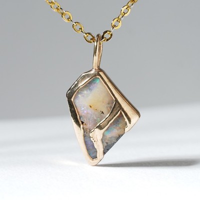 ''Shark Tooth'' Australian Boulder Opal Pendant Charm Gold Vermeil Sterling Silver