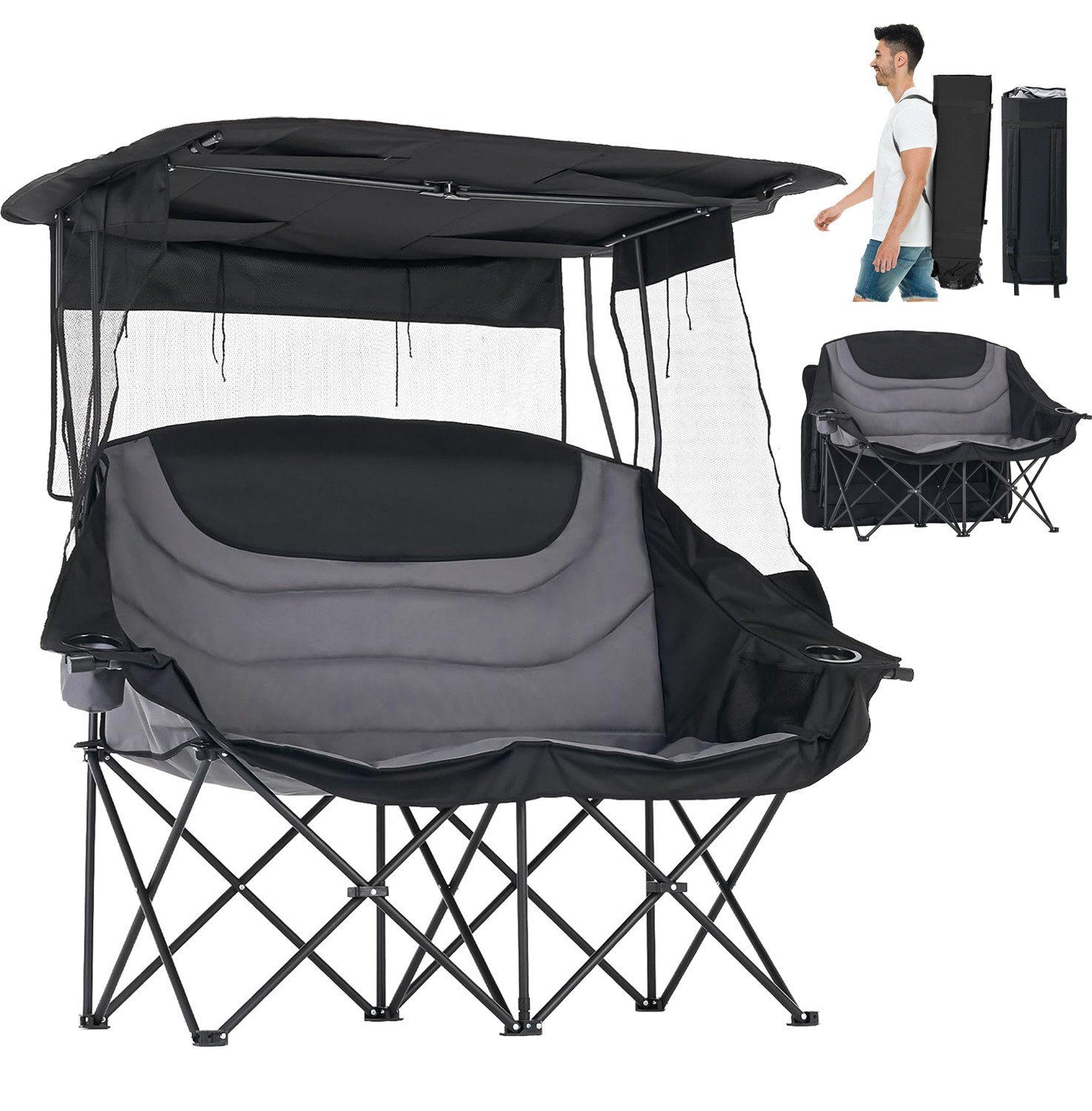 S With Umbrella Folding Camping Chair W Canopy Oversized