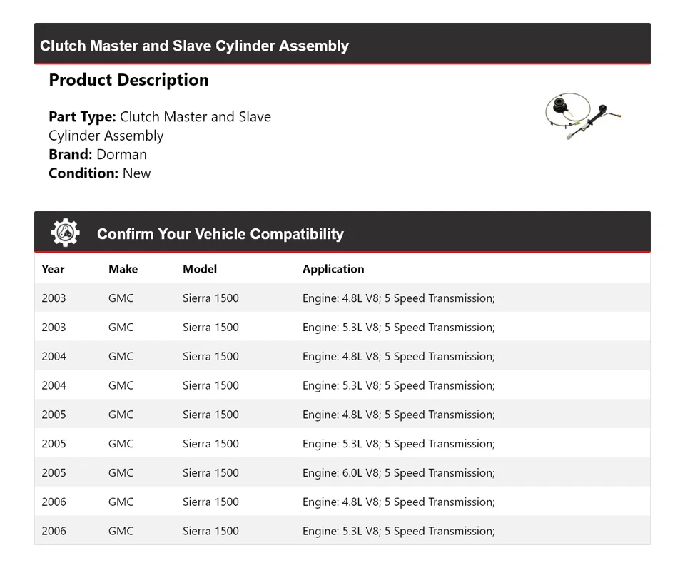 Conjunto de cilindro maestro y esclavo de embrague Dorman para GMC Sierra 1500 2003-2006 Foto 2 de 4