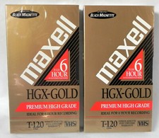 2 New Maxell "HGX-Gold" T-120 VHS Tapes, Premium High Grade Videocassettes