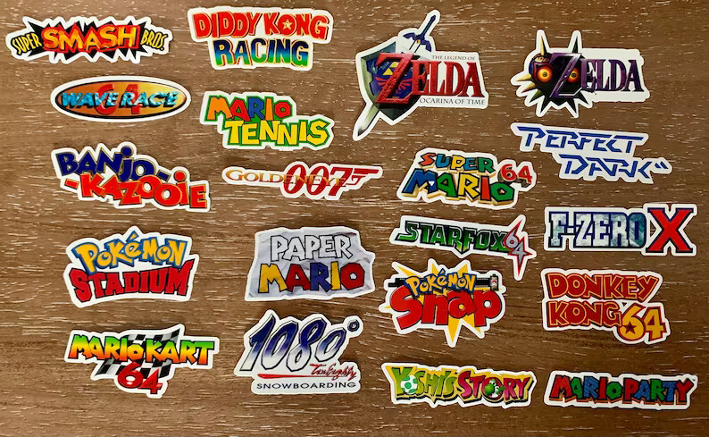 20 Nintendo 64 Logo Stickers - White, Clear or Holographic - Super