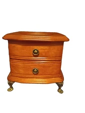 Vintage Solid Oak Wood Jewelry Box Stained Glass Top