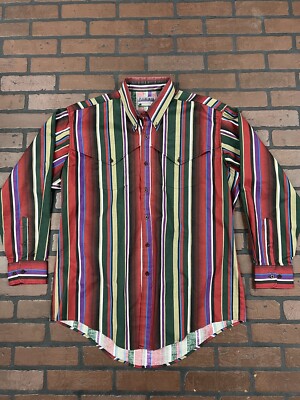 Plainsman Western Shirt Long Sleeve Button Down Striped Mens XL Y2K