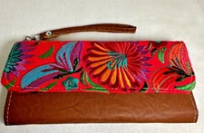 Colorful Embroidered Floral Tri-Fold Women's Wallet / Wristlet - READ - 4" X 9"