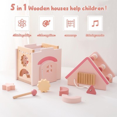Wooden Activity Cube Early Educational Learning Toys Abacus Bead for Age 1-2