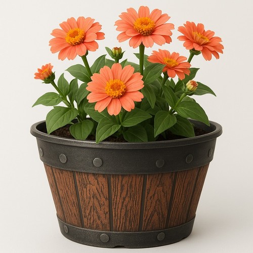 Maceta redonda estilo barrica 20 cm castaño fusión marrón 3L maceta de jardín - Imagen 7 de 16