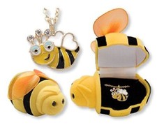 Bee Pendant Necklace with Velour Hinged Keepsake Gift Box, NEW