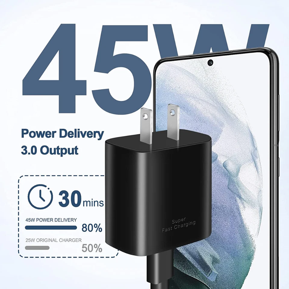 45W USB-C Fast Wall Charger+3FT Cable For Samsung S22 S23 Ultra FE Z Fold4 Flip4 - Image 2 of 4