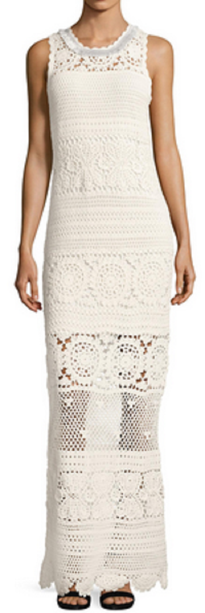 tahari crochet dress New ELIE TAHARI $468 Antique White Cotton Crochet Sleeveless Vala Maxi  Dress XL