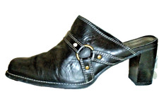AEROSOLES BLACK Leathr Mules Heels HARNASS  Clogs OPEN-BACK MULES 10  HOUSTON