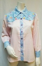 Vintage Women's Western Style Pink Check Shirt - Embroidery - Size M/L