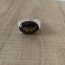Sterling Silver Large Oval Brown Quartz High Mounted Ring Sz 8