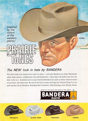 Bandera Western Hat Mesquite Chestnut Sorrel Unique Colors Vtg Magazine Print Ad