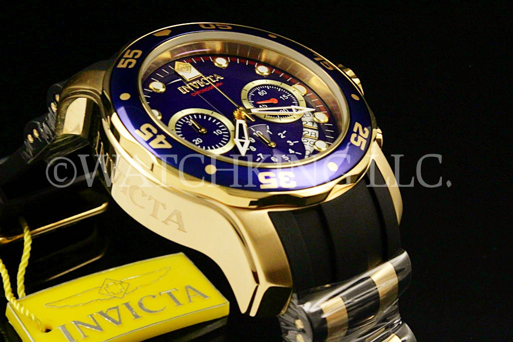 NEW Invicta Men Scuba Pro Diver Chrono 18K Gold Plated Blue DialS