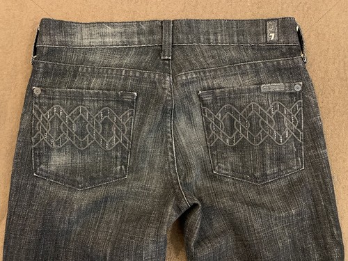 7 FOR ALL MANKIND Womens Black Denim Dark Wash Straight Leg Jeans 26x32 - Picture 2 of 8