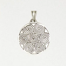 Spirals Pewter Ancient Megalithic Symbols Silver Primative Pendant