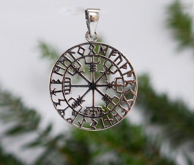 Sterling  Silver  925  Vegvisir  Magical  Stave  Pendant    !!    Brand  New  !!