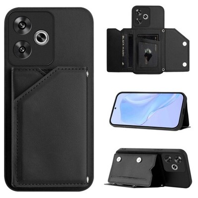Für Xiaomi Poco F6 Skin Feel Vier Kartenfächer Handyhülle mit Handschlaufe