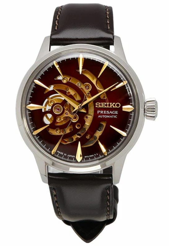 Seiko Presage Star Bar - Red Brick Open Heart Ripple Maroon Dial