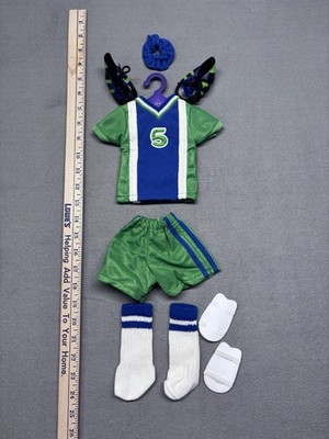 Magic Attic Club Soccer Full Outfit Green Cleats Hanger